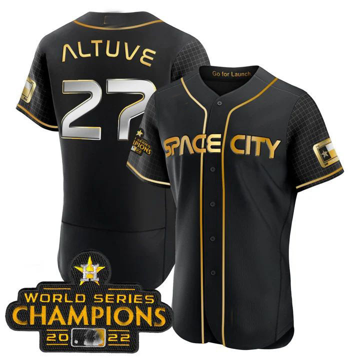 #27 Jose Altuve Houston Astros 2023 SPACE CITY CHAMPIONS FLEX JERSEY ¨C Black ALL STITCHED Baseball Jerseys