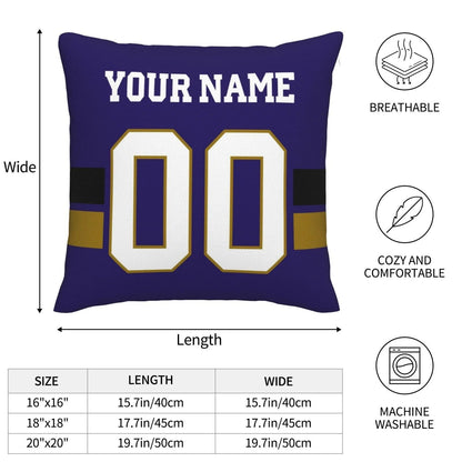 Custom B.Ravens Pillow Purple Football Team Decorative Throw Pillow Case Print Personalized Football Style Fans Letters & Number Birthday Gift Football Pillows