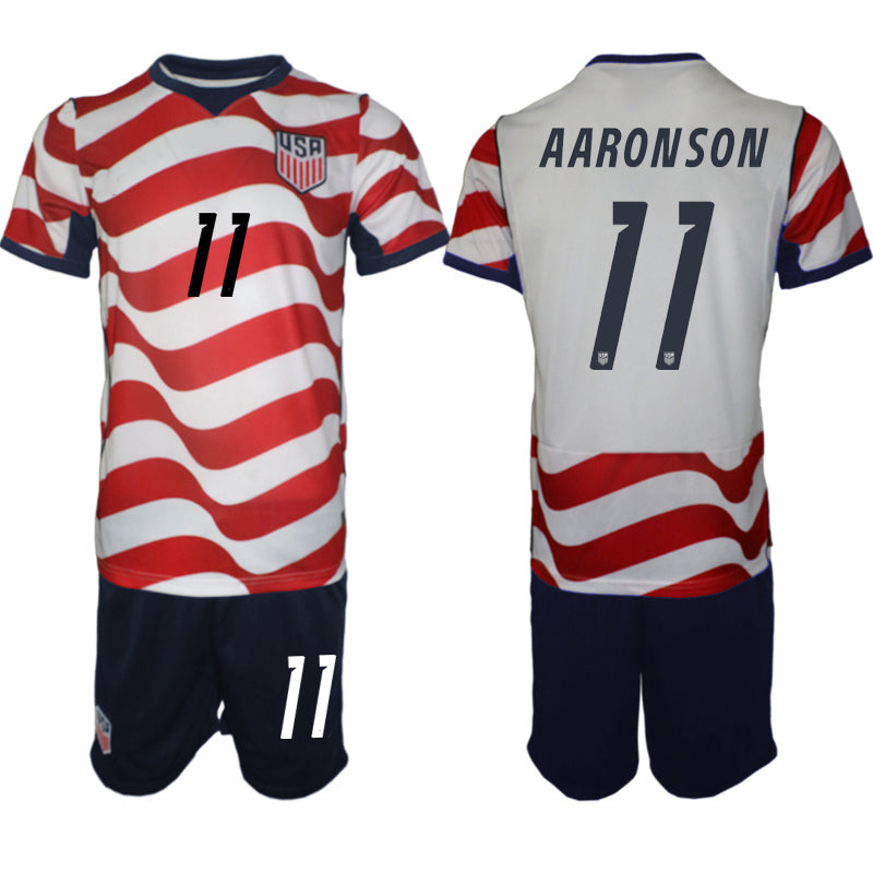 America #11 Aaronson Red-White Soccer Jersey