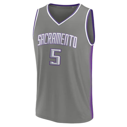 S.Kings #5 De'Aaron Fox Fanatics Branded Fastbreak Jersey City Edition Gray Stitched American Basketball Jersey
