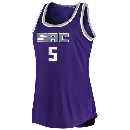 S.Kings #5 De'Aaron Fox  Fanatics Branded Women's Fast Break Tank Jersey Icon Edition Purple Stitched American Basketball Jersey