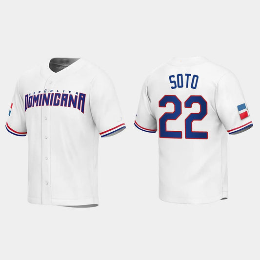 #22 JUAN SOTO DOMINICAN REPUBLIC BASEBALL 2023 WORLD BASEBALL CLASSIC REPLICA JERSEY ¨C WHITE Stitches Baseball Jerseys