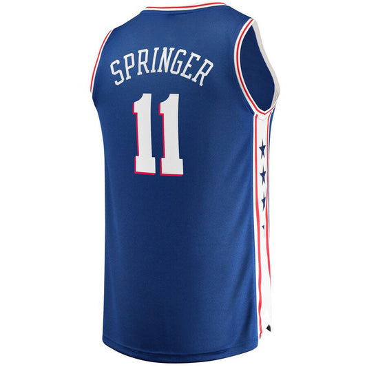 PH.76ers #11 Jaden Springer Fanatics Branded 2021  Draft First Round Pick Fast Break Replica Jersey Icon Edition Royal Stitched American Basketball Jersey