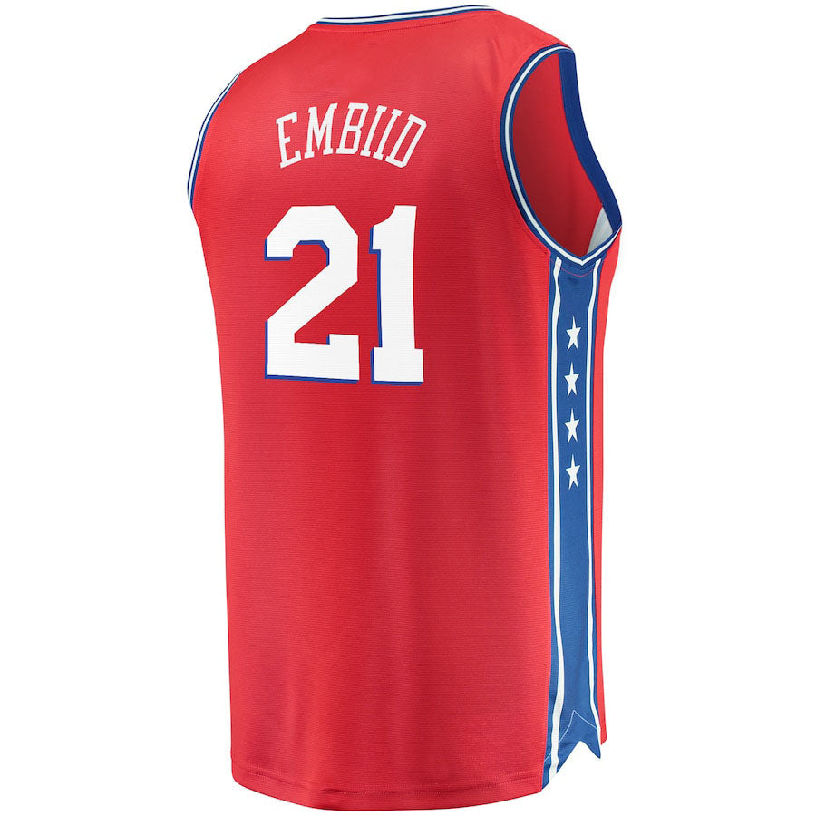 PH.76ers #21 Joel Embiid Fanatics Branded Fast Break Replica Jersey Statement Edition  Red Stitched American Basketball Jersey