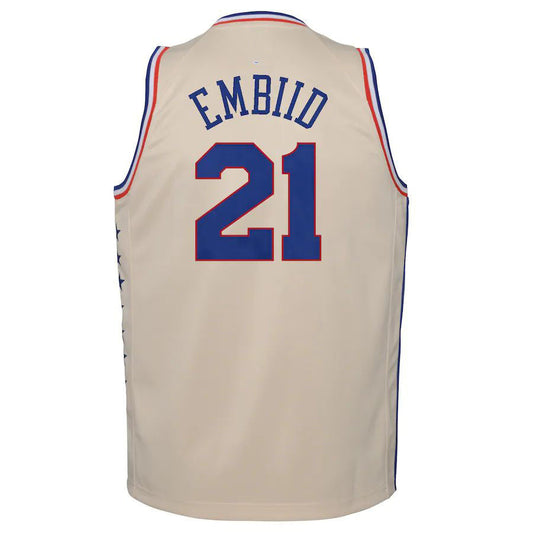 PH.76ers #21 Joel Embiid 2020-21 Swingman Player Jersey Cream  Earned Edition White Stitched American Basketball Jersey