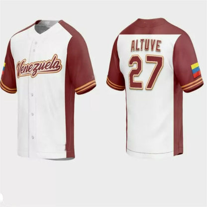 #27 Jose Altuve Venezuela Baseball 2023 World Baseball Classic Replica Jersey ¨C White Stitches Baseball Jerseys