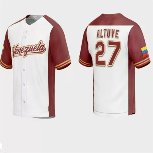 #27 Jose Altuve Venezuela Baseball 2023 World Baseball Classic Replica Jersey ¨C White Stitches Baseball Jerseys