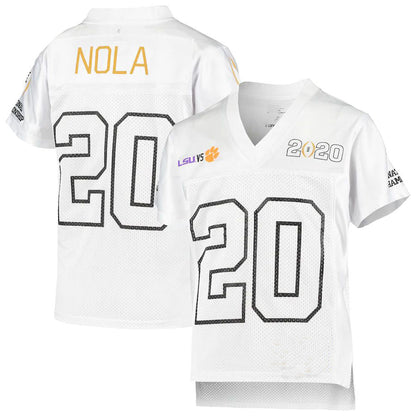 #20 L.Tigers vs Clemson Tigers Fanatics Branded 2020 CFP National Championship Matchup Replica Jersey White Football Jersey Stitched American College Jerseys