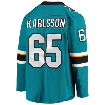 SJ.Sharks #65 Melker Karlsson Fanatics Branded Breakaway Home Player Jersey  Teal Stitched American Hockey Jerseys