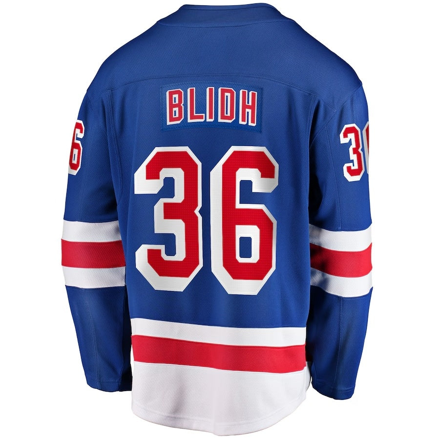 NY.Rangers #36 Anton Blidh Fanatics Home Breakaway Jersey - Blue Stitched American Hockey Jerseys