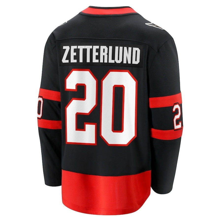 O.Senators #20 Fabian Zetterlund Fanatics Home Breakaway Jersey - Black Stitched American Hockey Jerseys