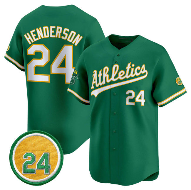 Oakland Athletics #24 Rickey Henderson Green 2024 Limited With Rickey Henderson Patch Stitched Baseball Jersey