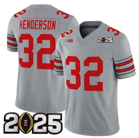 O.State Buckeyes #32 TreVeyon Henderson Grey 2025 CFP Final Patch F.U.S.E. Vapor Limited Stitched Football American College Jerseys