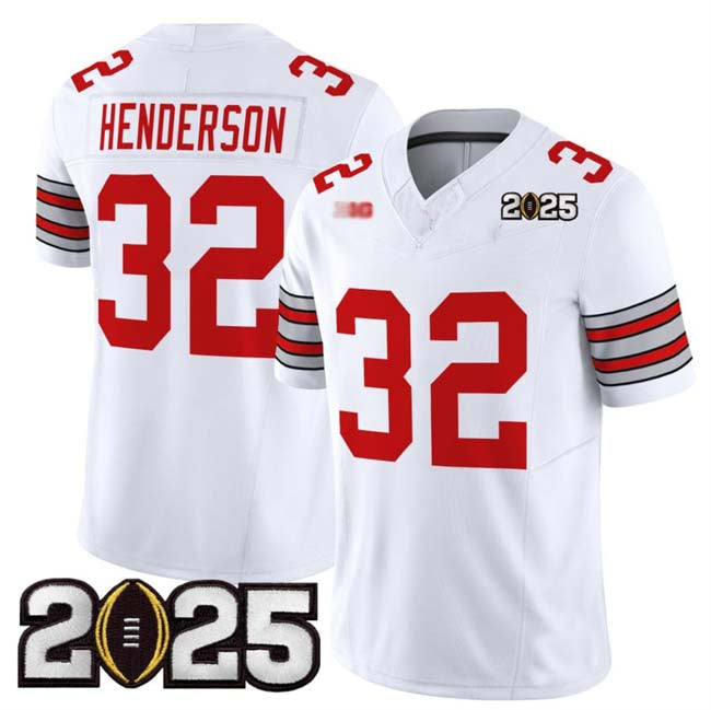 O.State Buckeyes #32 TreVeyon Henderson White 2025 CFP Final Patch F.U.S.E. Vapor Limited Stitched Football American College Jerseys