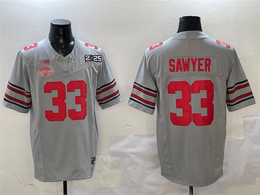 O.State Buckeyes #33 Jack Sawyer Grey 2025 CFP Final With National Champions Patch F.U.S.E. Vapor Limited Stitched Football American College Jerseys