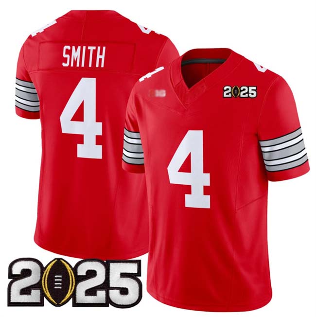 O.State Buckeyes #4 Jeremiah Smith Red 2025 CFP Final Patch F.U.S.E. Vapor Limited Stitched Football American College Jerseys
