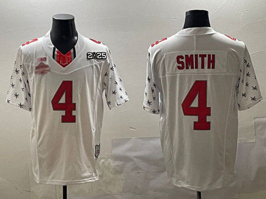 O.State Buckeyes #4 Jeremiah Smith White 2025 CFP Final With National Champions Patch F.U.S.E. Vapor Limited Stitched Football American College Jerseys