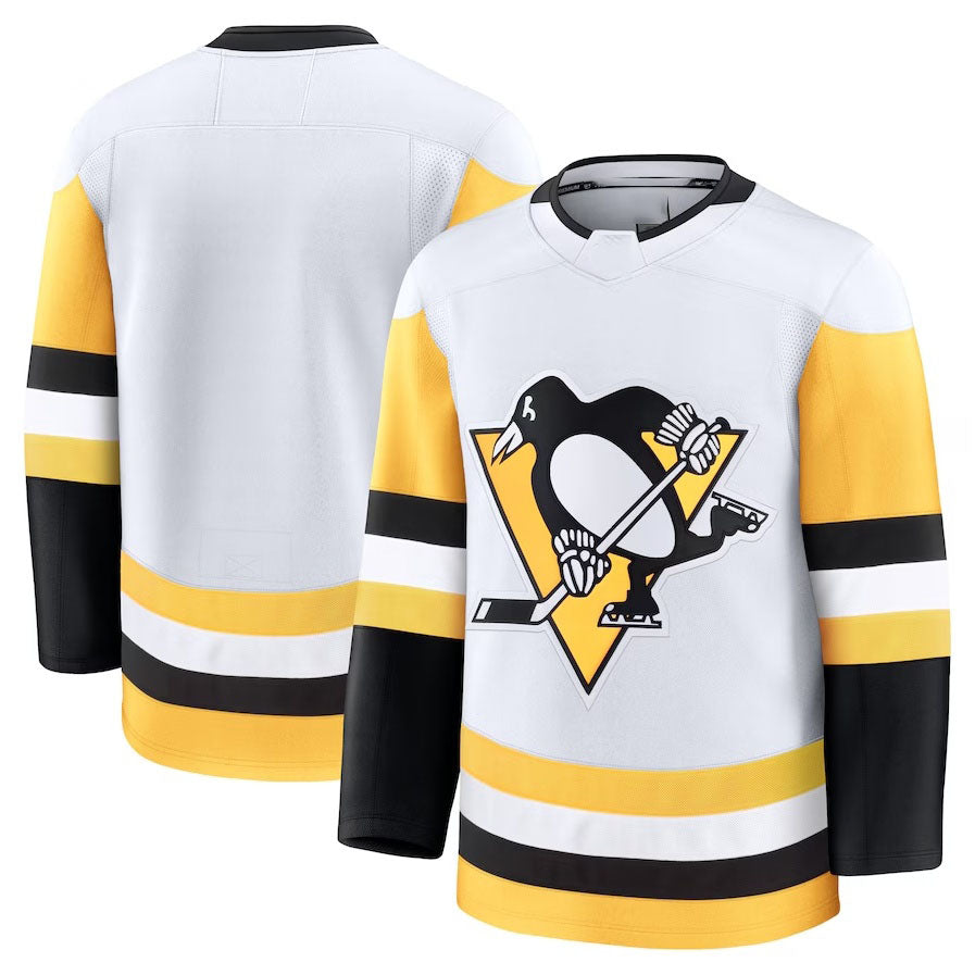 P.Penguins Fanatics Away Premium Jersey - White Stitched American Hockey Jerseys