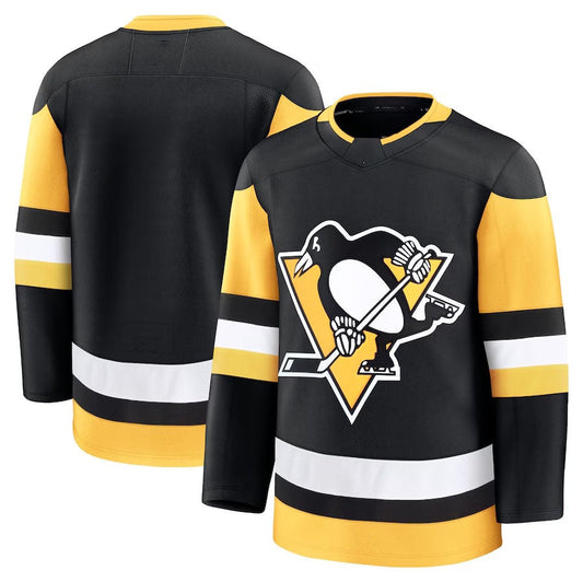 P.Penguins Fanatics Home Premium Jersey - Black Stitched American Hockey Jerseys