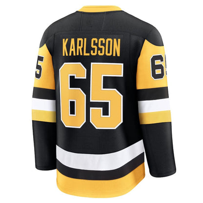 P.Penguins #65 Erik Karlsson Fanatics Home Premium Jersey - Black Stitched American Hockey Jerseys