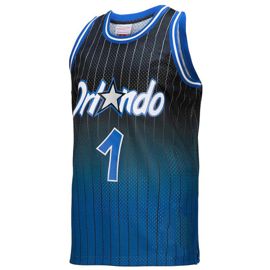O.Magic #1 Penny Hardaway Mitchell & Ness 1994-95 Hardwood Classics Fadeaway Swingman Player Jersey Royal-Black Stitched American Basketball Jersey