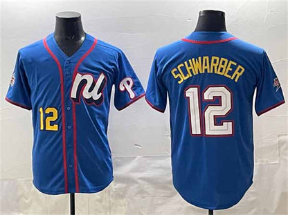 Philadelphia Phillies National League #12 Kyle Schwarber Blue 2025 All-Star Edition Limited Stitched Baseball Jersey