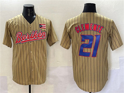 Puerto Rico Baseball #21 Roberto Clemente Tan 2023 World Baseball Classic Stitched Baseball Jersey