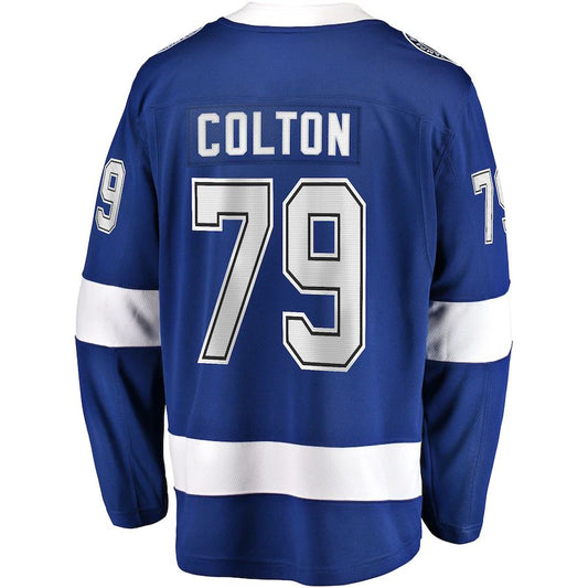 TB.Lightning #79 Ross Colton Fanatics Branded Home Breakaway Player Jersey Blue Stitched American Hockey Jerseys