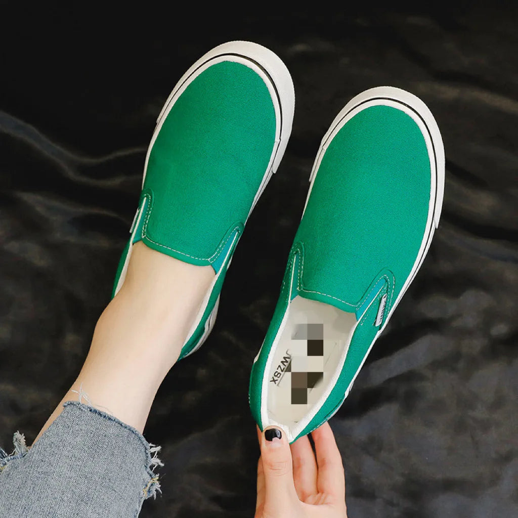 Solid Color Canvas Shoes Women Slip on Flat Comfortable Casual Shoes Fashion Platform Ladies Vulcanized Shoes Zapatillas Mujer