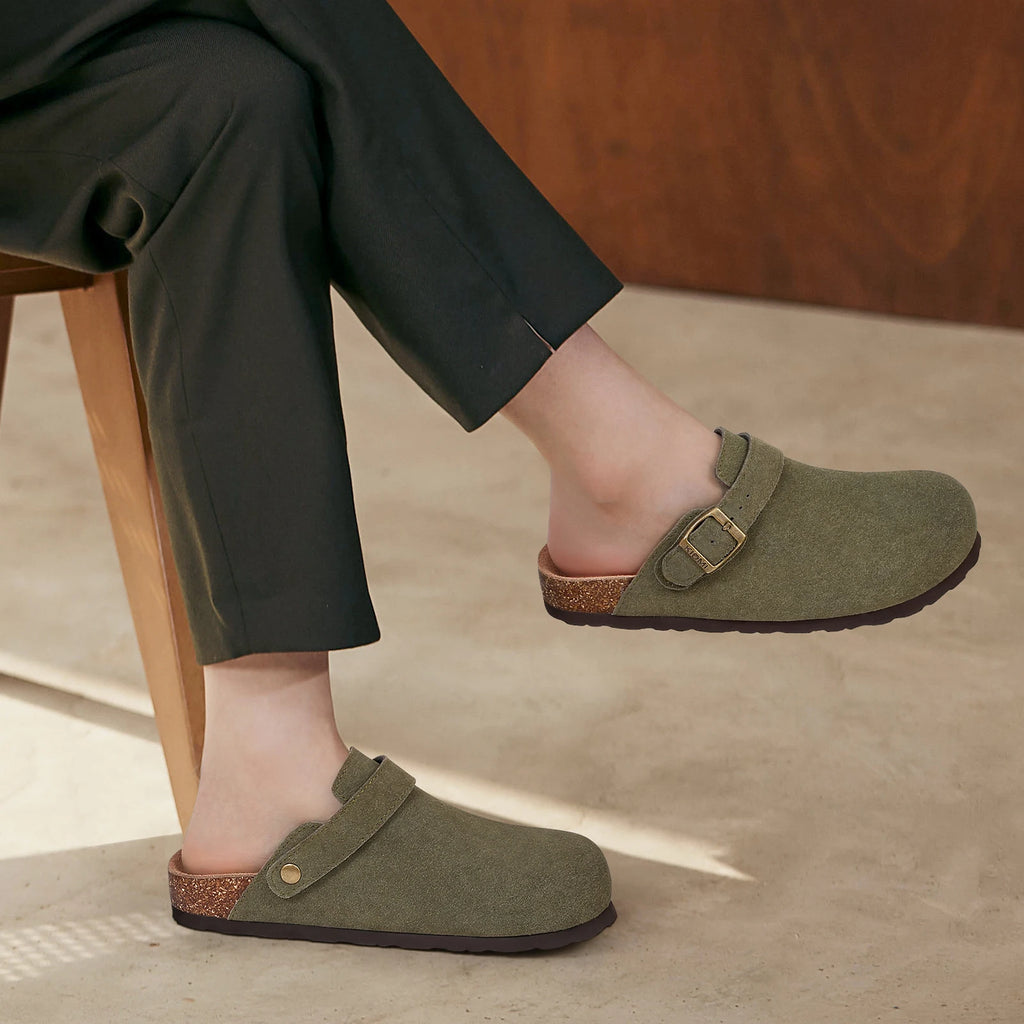 Smile New Cow Suede Women's Potato Shoes With Adjustable Strap Cork Insole Mules Outdoor Unisex Clogs Slippers With Arch Support