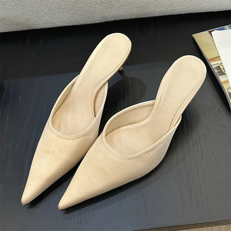 Eilyken New Fashion Pointed Toe Women Slippers Concise Thin Low Heels Casual Dress Pumps Summer Slide Mules Shoes