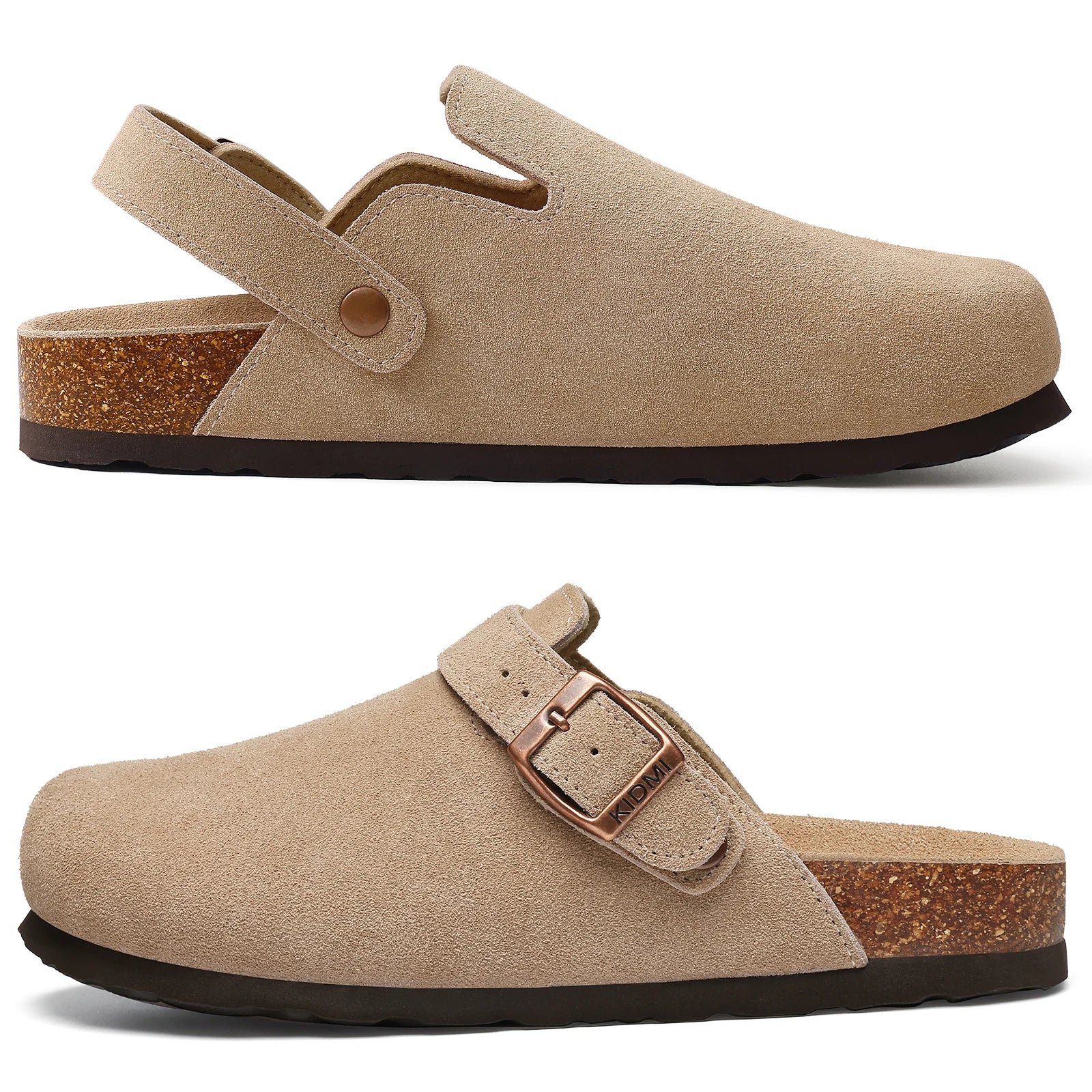 Smile New Cow Suede Women's Potato Shoes With Adjustable Strap Cork Insole Mules Outdoor Unisex Clogs Slippers With Arch Support