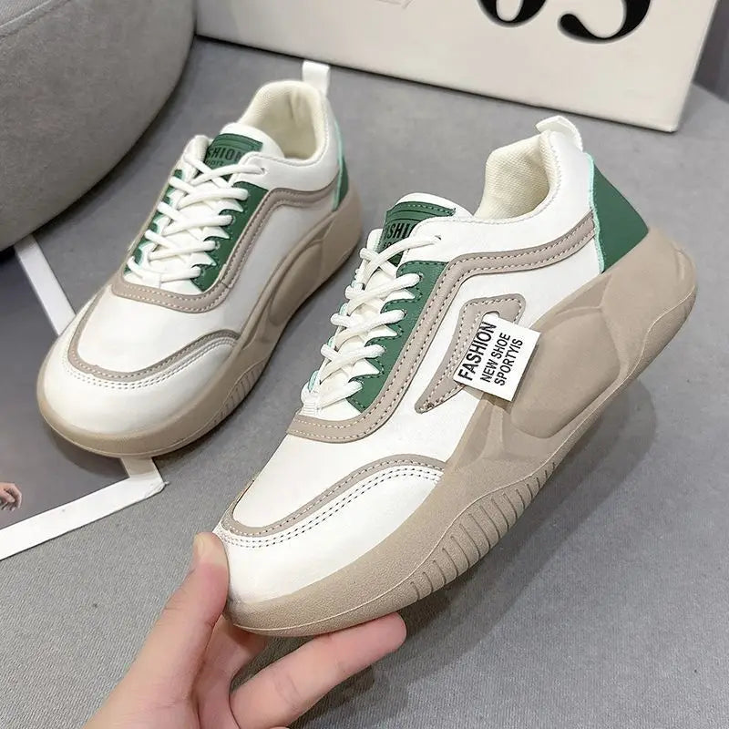 Autumn Women Vulcanized New Shoes Sports Loafers 2024 Comfortable Walking Sneakers Ladies Thick Soled Lace-Up Casual Shoes