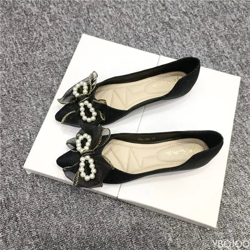 Ladies' versatile temperament pointed bow flat shoes Spring summer new fashionable elegant comfortable dress flat shoes