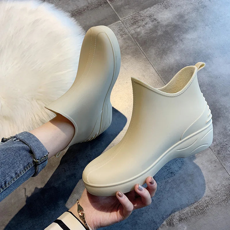 Fashion Waterproof Rain Shoes for Women Platform Ankle Rain Boots Ladies Rubber Shoes Outdoor Walking Booties New Working Boots