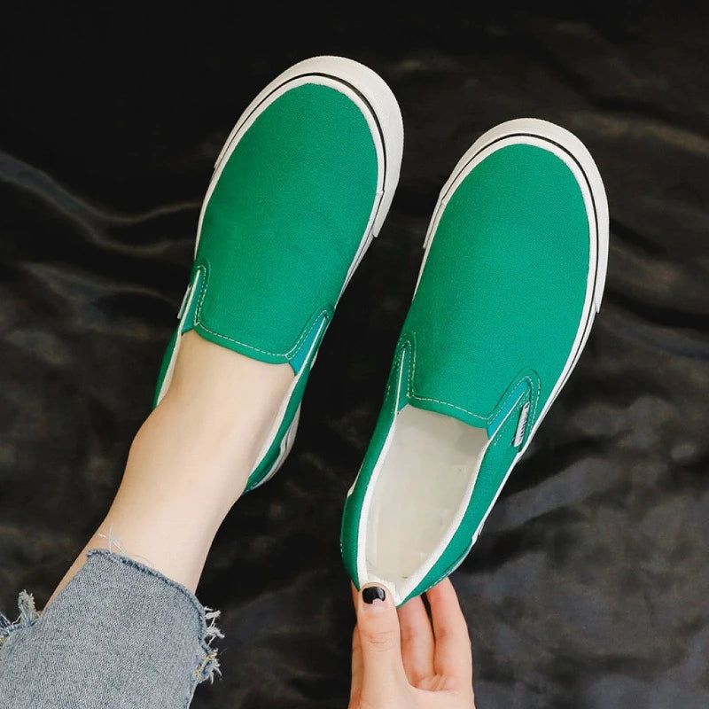 Solid Color Canvas Shoes Women Slip on Flat Comfortable Casual Shoes Fashion Platform Ladies Vulcanized Shoes Zapatillas Mujer