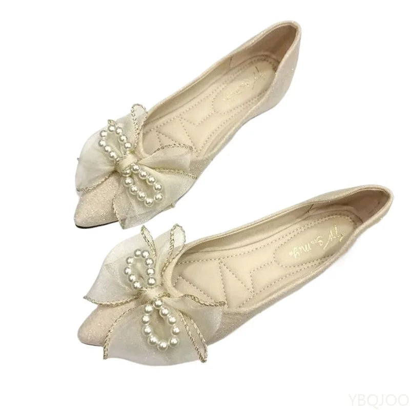 Ladies' versatile temperament pointed bow flat shoes Spring summer new fashionable elegant comfortable dress flat shoes