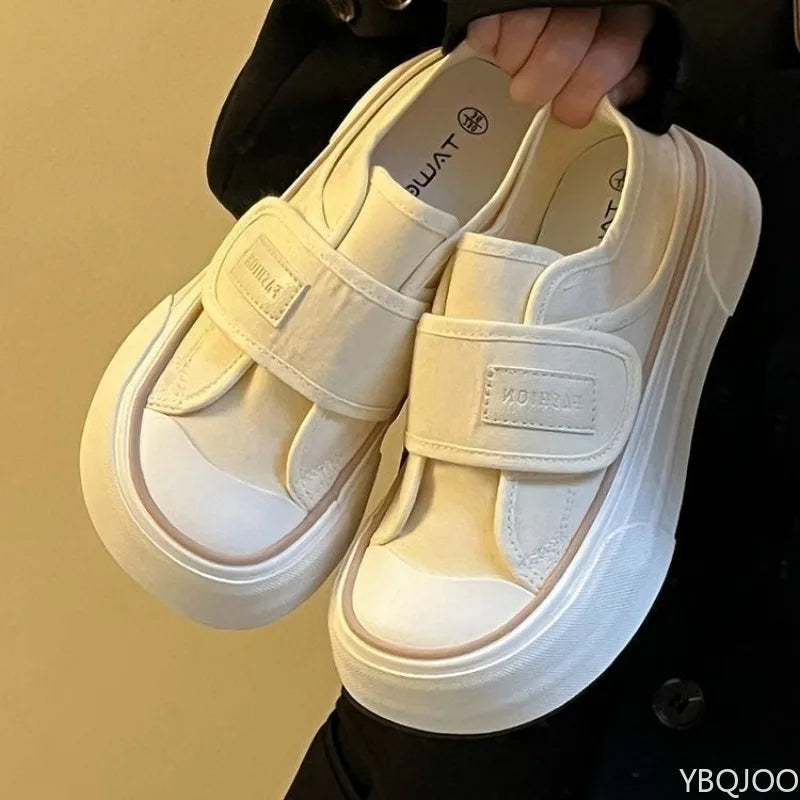 Canvas shoes for women's spring summer new styles niche mango toe thick sole simple comfortable versatile women's shoes