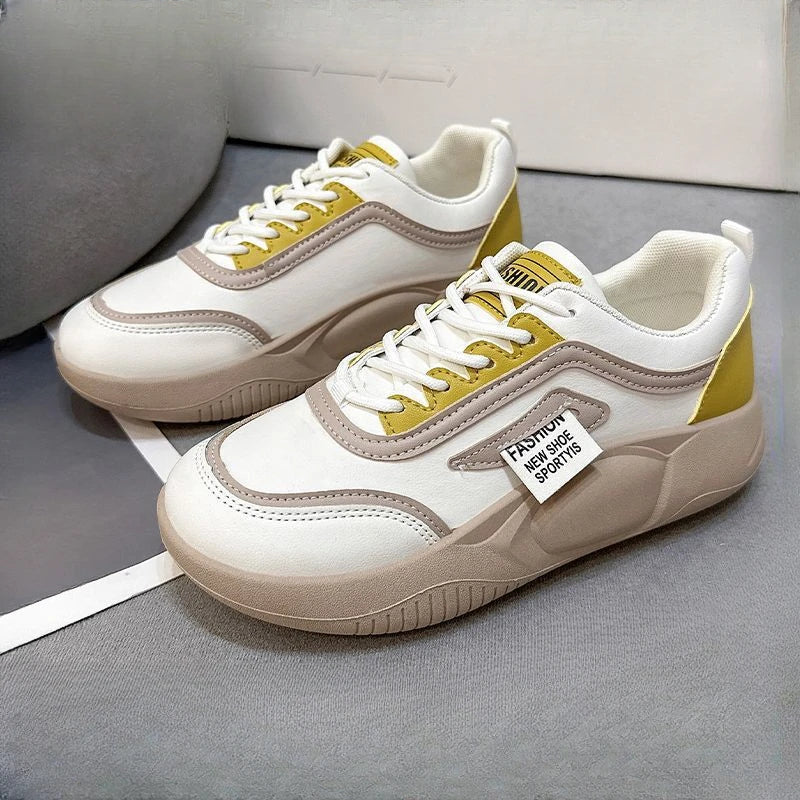 Autumn Women Vulcanized New Shoes Sports Loafers 2024 Comfortable Walking Sneakers Ladies Thick Soled Lace-Up Casual Shoes