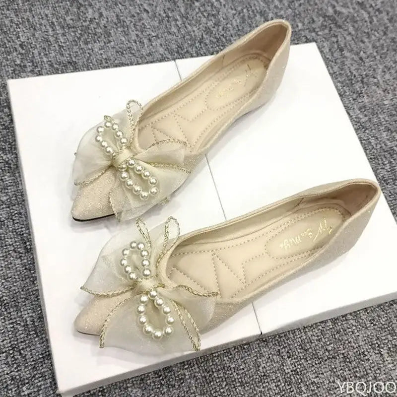 Ladies' versatile temperament pointed bow flat shoes Spring summer new fashionable elegant comfortable dress flat shoes