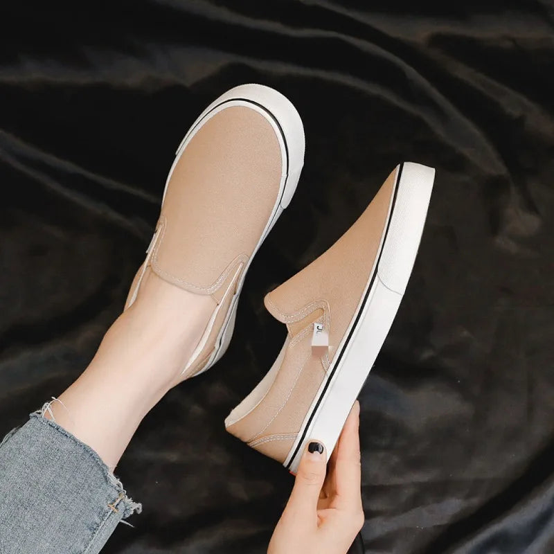 Solid Color Canvas Shoes Women Slip on Flat Comfortable Casual Shoes Fashion Platform Ladies Vulcanized Shoes Zapatillas Mujer