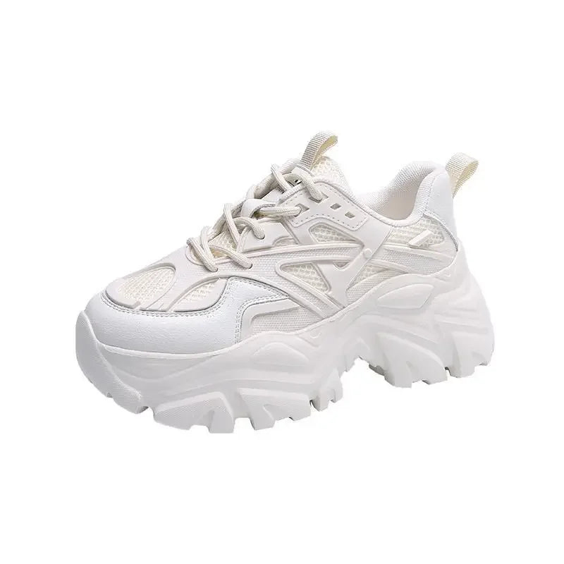 Women New Fashion Platform Sport Shoes Women Summer Black Casual Chunky Sneakers Women Mesh Leather Platform Shoes