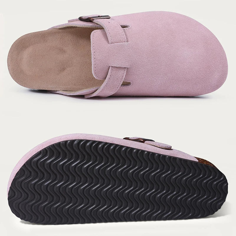 Smile New Cow Suede Women's Potato Shoes With Adjustable Strap Cork Insole Mules Outdoor Unisex Clogs Slippers With Arch Support