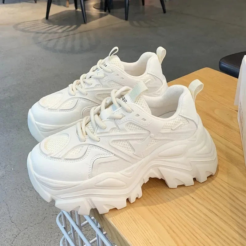Women New Fashion Platform Sport Shoes Women Summer Black Casual Chunky Sneakers Women Mesh Leather Platform Shoes