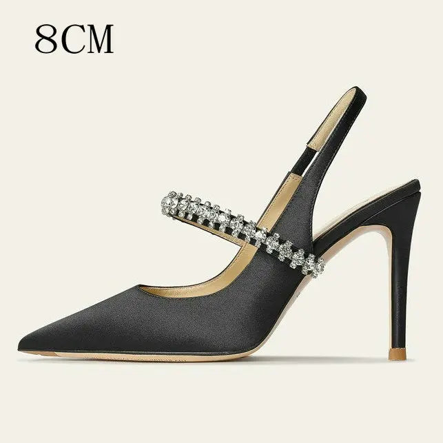 Zapatos Mujer Sandals Women Satin High Heels Wedding Prom Shoes Summer Fashion Silk Diamond Pointed Back Strap Heels