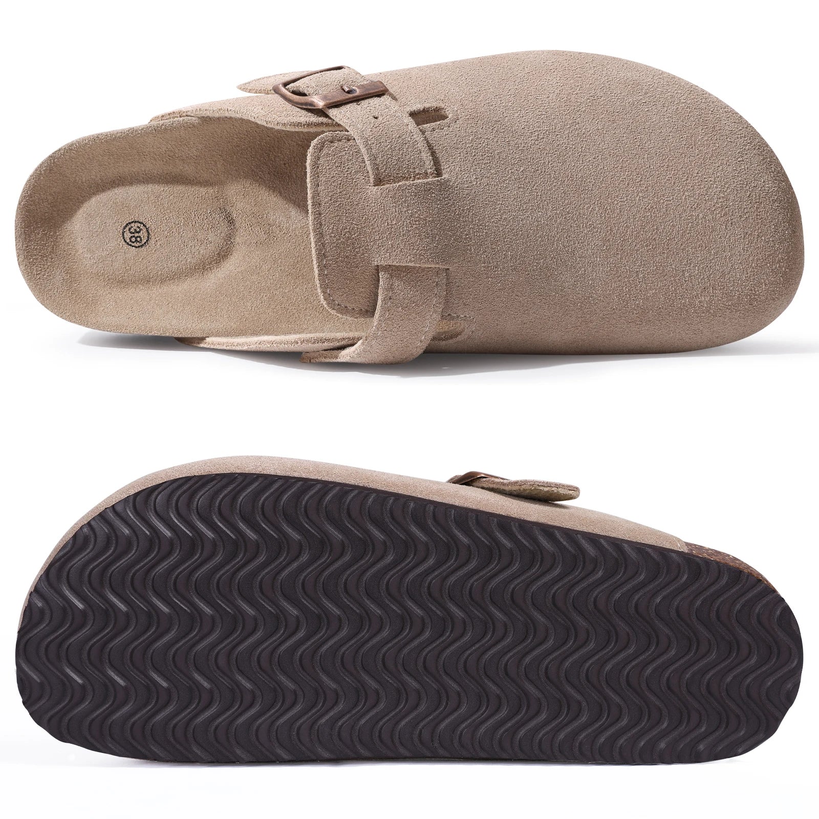 Smile New Cow Suede Women's Potato Shoes With Adjustable Strap Cork Insole Mules Outdoor Unisex Clogs Slippers With Arch Support