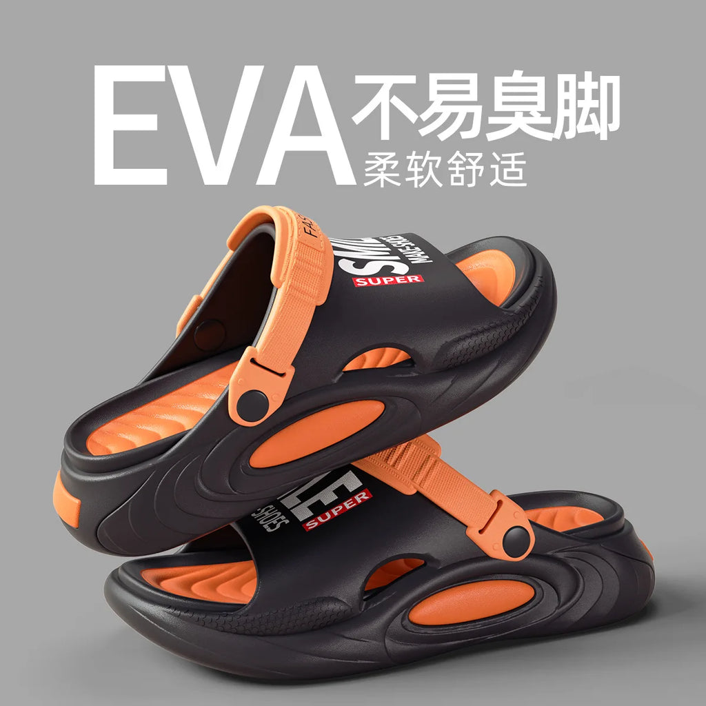 Comwarm New Men Summer Slippers Thick Sole Beach Slides Bathroom Anti Slip Slides Ultra Light Letter Slippers Men Sport Slippers