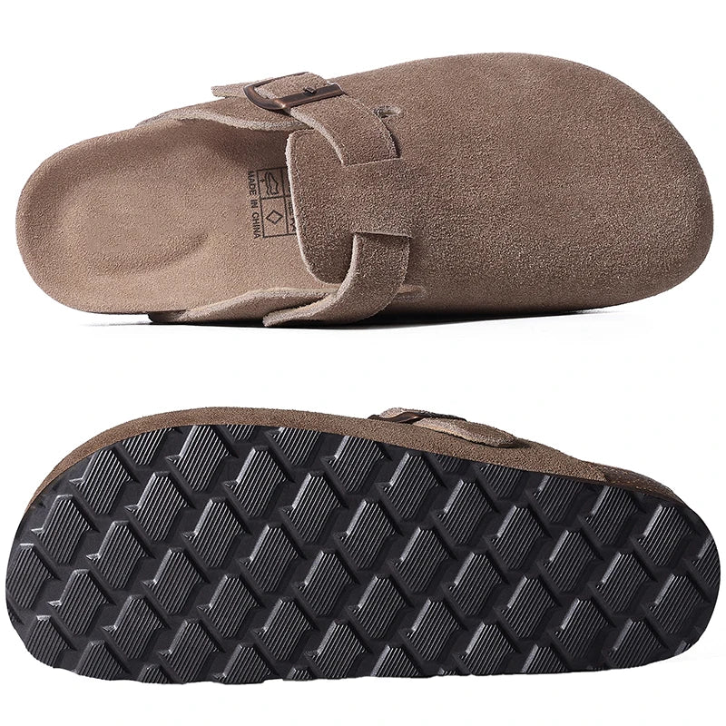 Smile New Cow Suede Women's Potato Shoes With Adjustable Strap Cork Insole Mules Outdoor Unisex Clogs Slippers With Arch Support