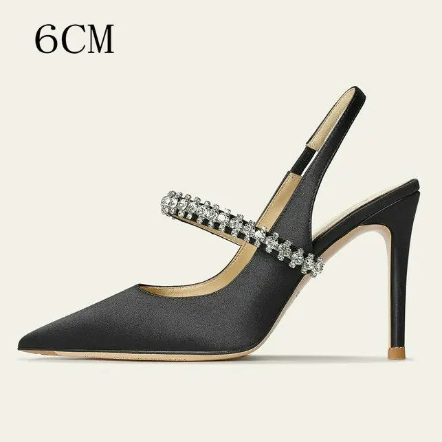 Zapatos Mujer Sandals Women Satin High Heels Wedding Prom Shoes Summer Fashion Silk Diamond Pointed Back Strap Heels