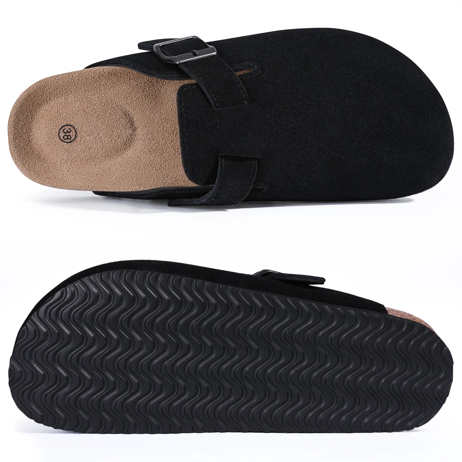 Smile New Cow Suede Women's Potato Shoes With Adjustable Strap Cork Insole Mules Outdoor Unisex Clogs Slippers With Arch Support